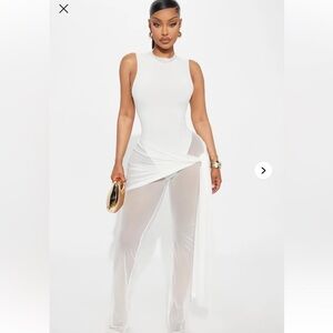 Fashion Nova Spice Things Up Mesh Jumpsuit Set - White